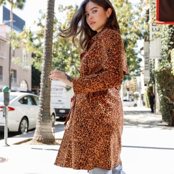 CLASSIC vegan suede Leopard Print Trench coat jack - Picture 6 of 8